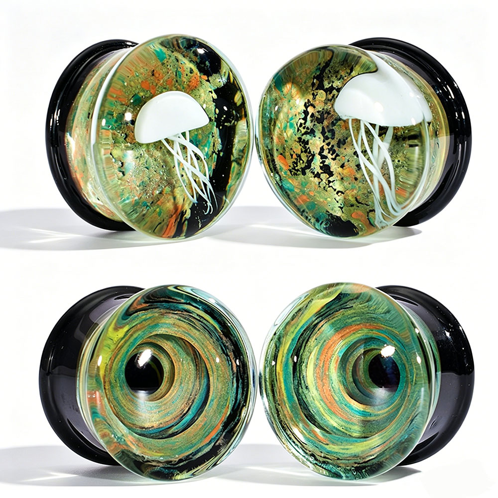 Body Piercing Quality Jewelry - Pair Quality Glass Vortex Ear Plugs