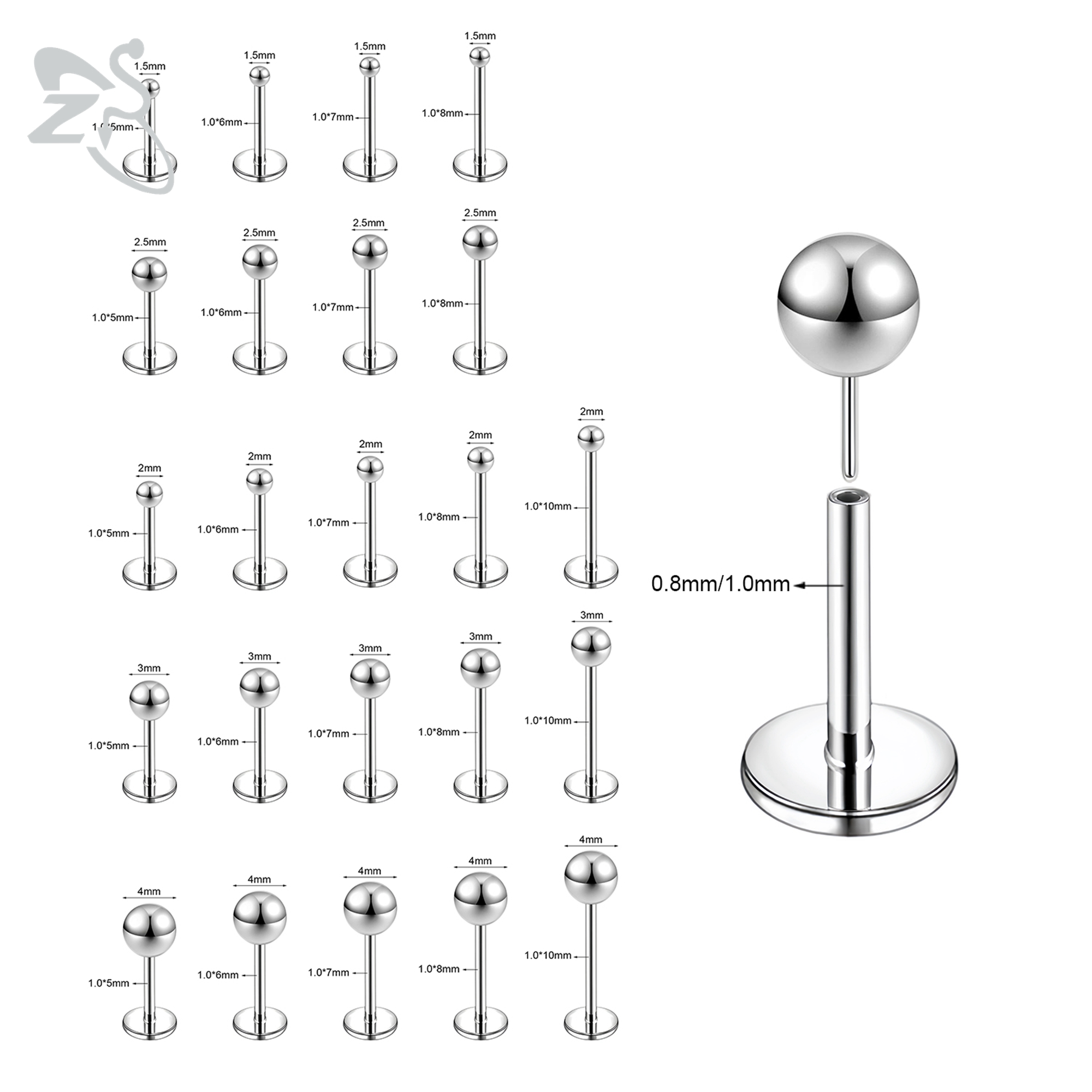 ZS 10 Pcs/lot Plug-In Style 18 - Body Jewelry Threadless ulasan dan harga