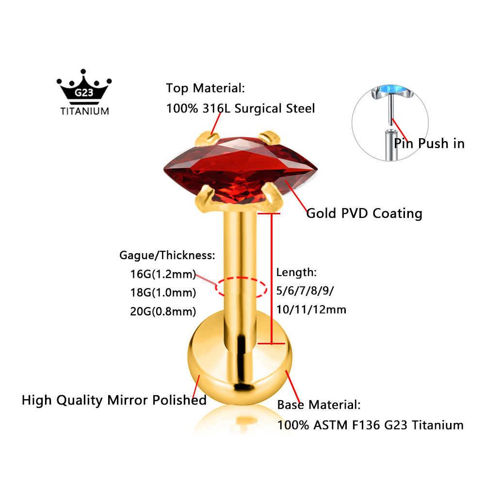 ASTM F136 G23 Titanium Marquis - Body Jewelry Threadless ulasan dan harga