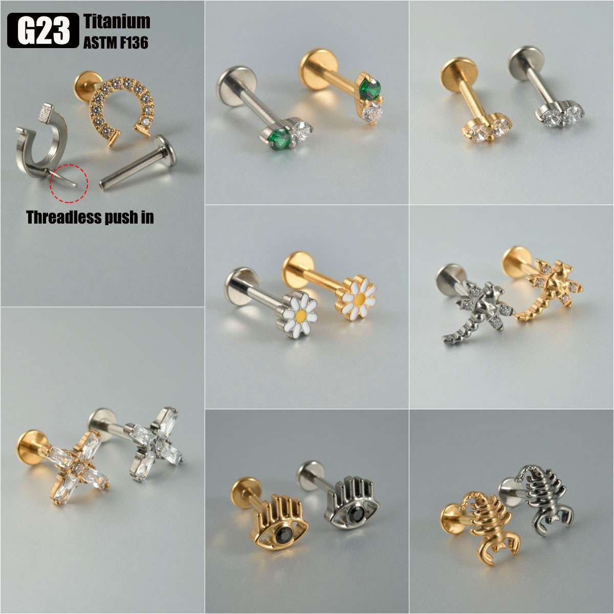 1PC G23 Titanium Threadless Pu - Body Jewelry Threadless ulasan dan harga