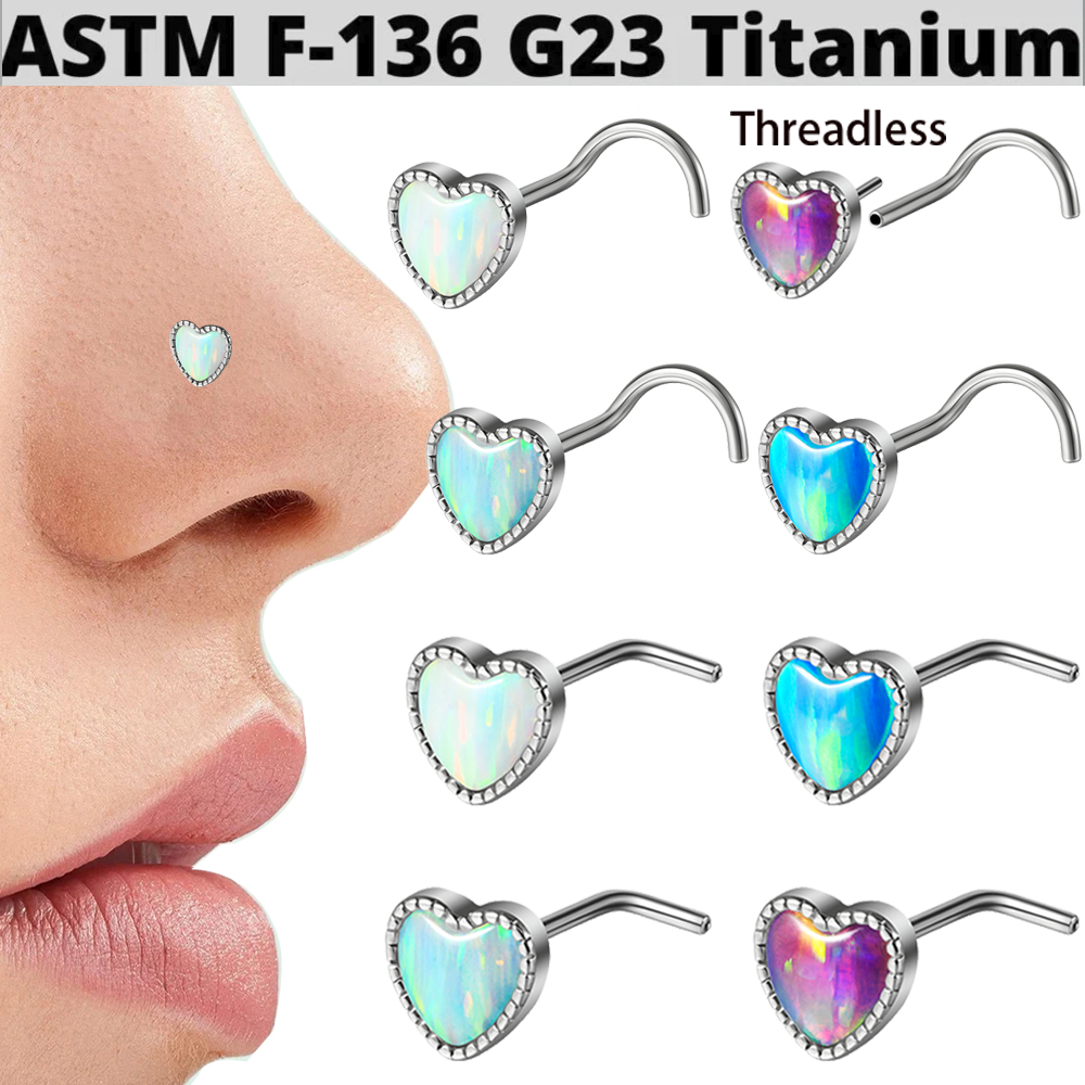 1PC Titanium Opal L Shape Nose - Body Jewelry Threadless ulasan dan harga