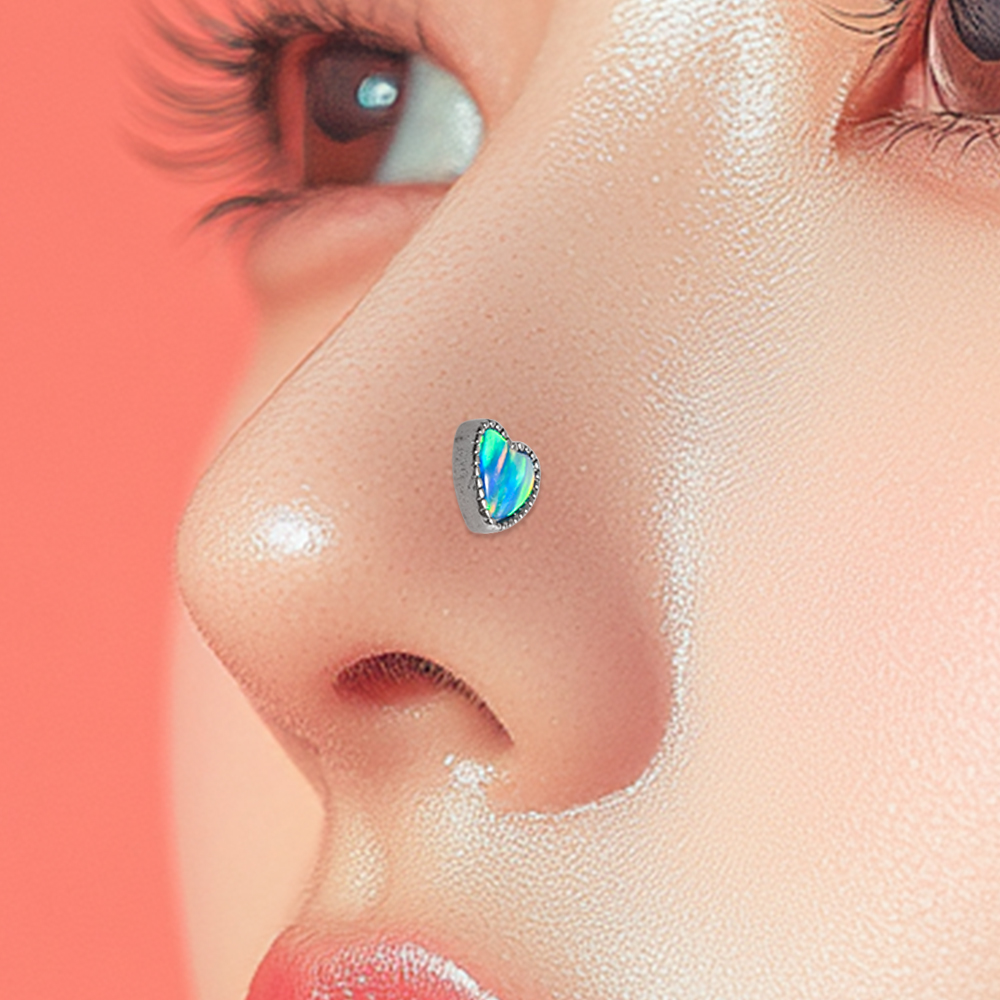 1PC Titanium Opal L Shape Nose - Body Jewelry Threadless ulasan dan harga