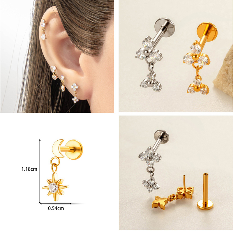 1PC G23 Titanium 16G Labret St - Body Jewelry Threadless ulasan dan harga